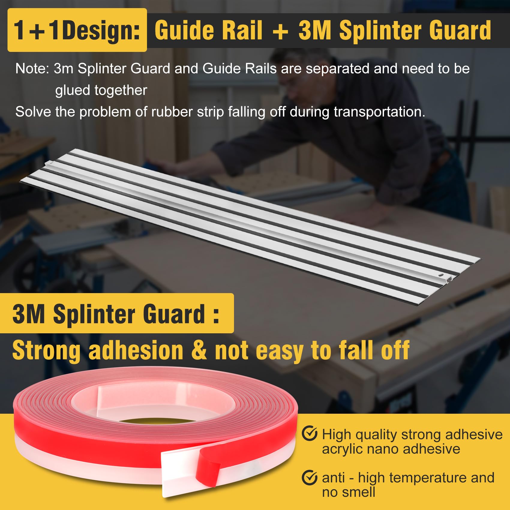 5m splinter guard along rail reduces tear-out