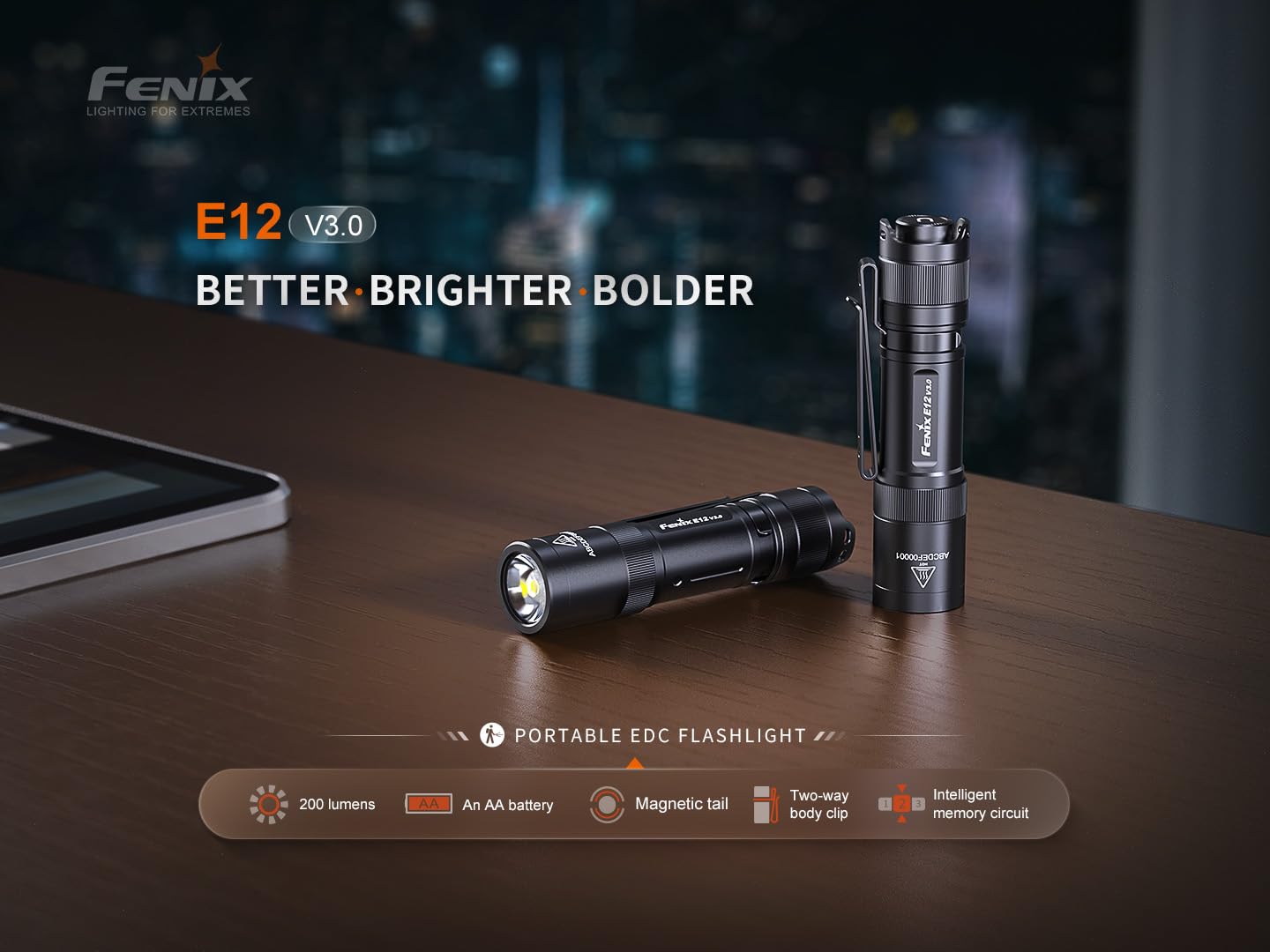 Fenix E12 V3.0 powered by a single AA battery for simple use