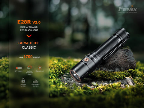Fenix E28R V2.0 IP68 waterproof rating protects against rain and immersion