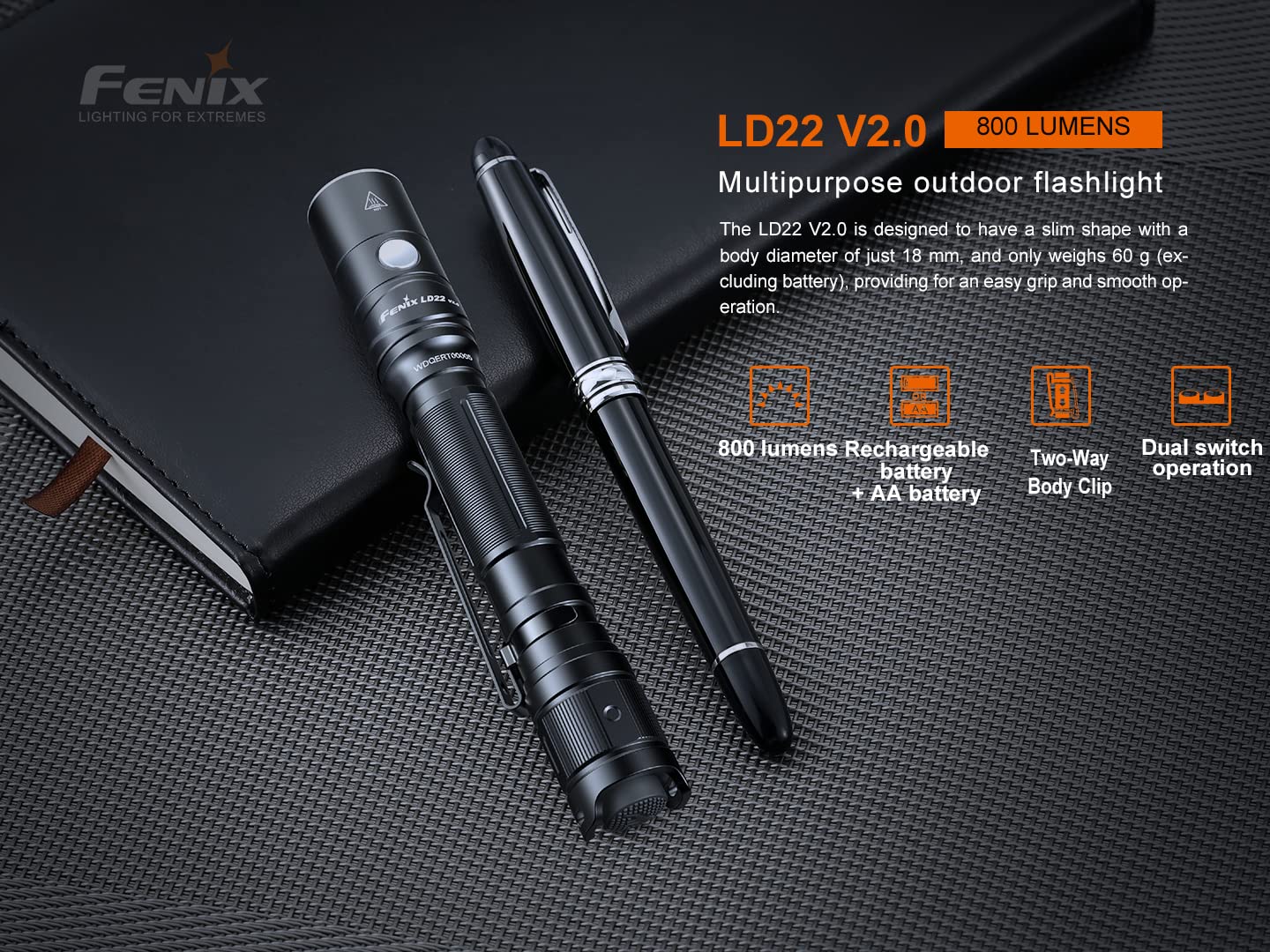 Fenix LD22 v2.0 rugged aluminum body withstands daily use.