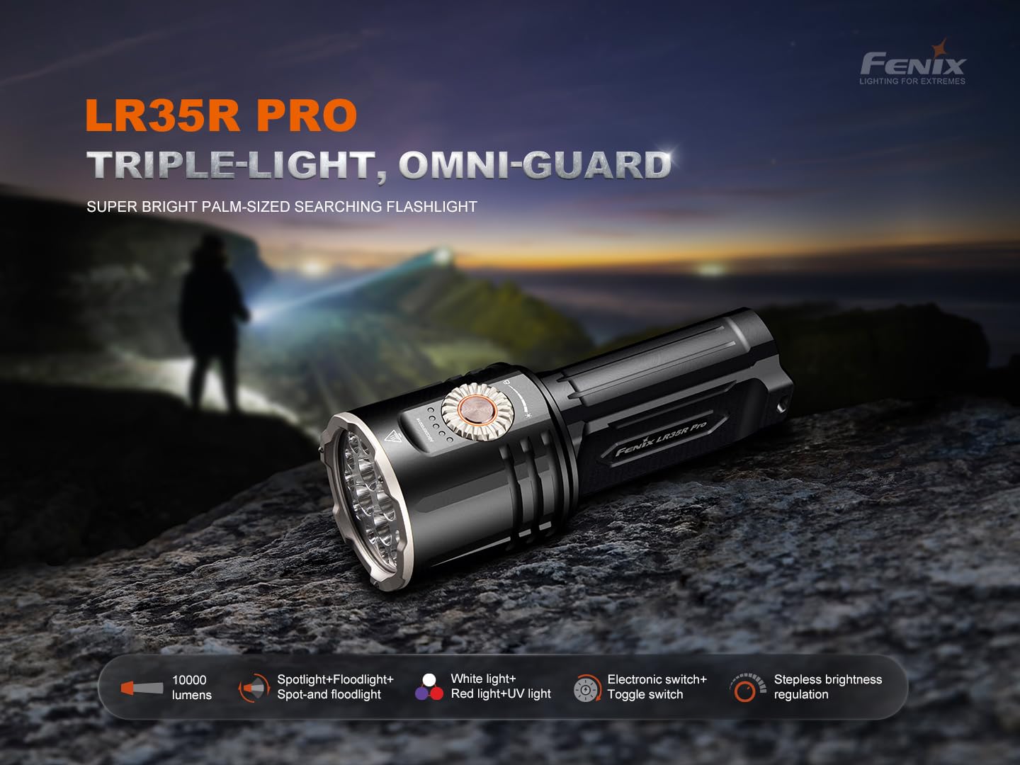 Fenix LR35R Pro red light mode preserves night vision during observations.