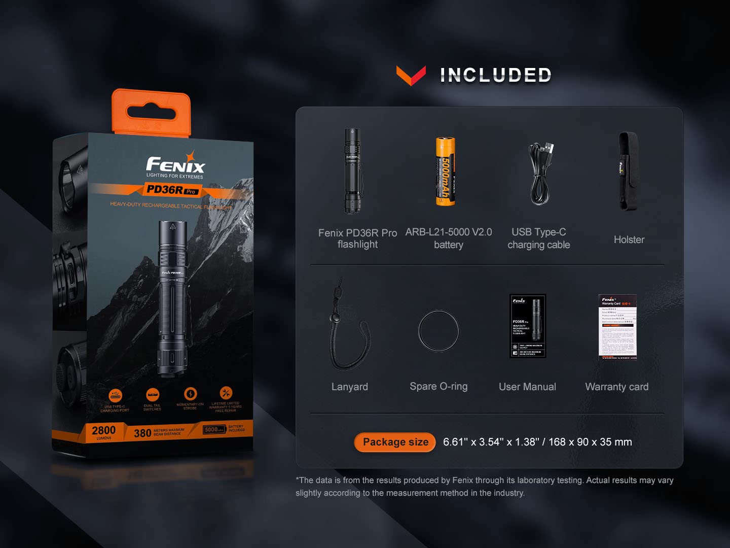 Fenix PD36R Pro two-way clip enables flexible carry and quick access.