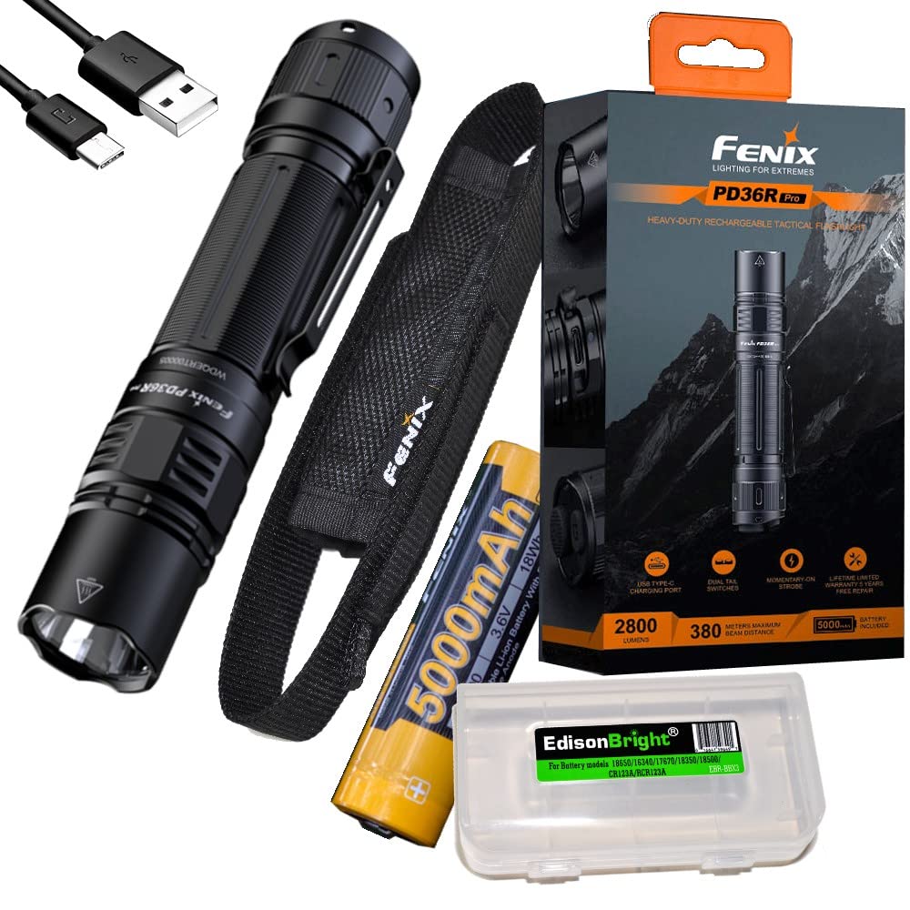 Fenix PD36R Pro front view highlights compact rugged design for outdoor reliability.