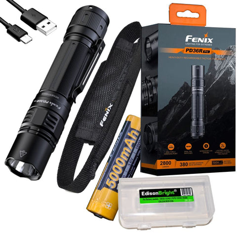 Fenix PD36R Pro front view highlights compact rugged design for outdoor reliability.
