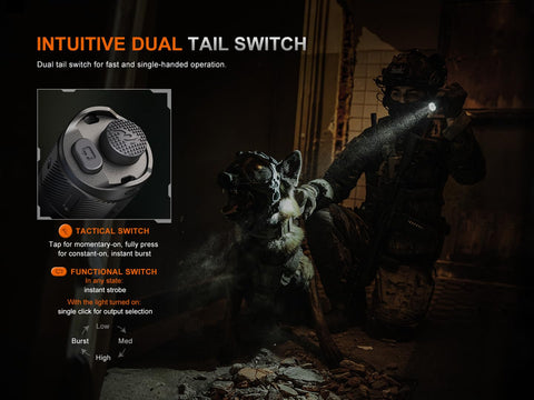 Fenix TK21R withstands 1-meter impacts for rugged use.