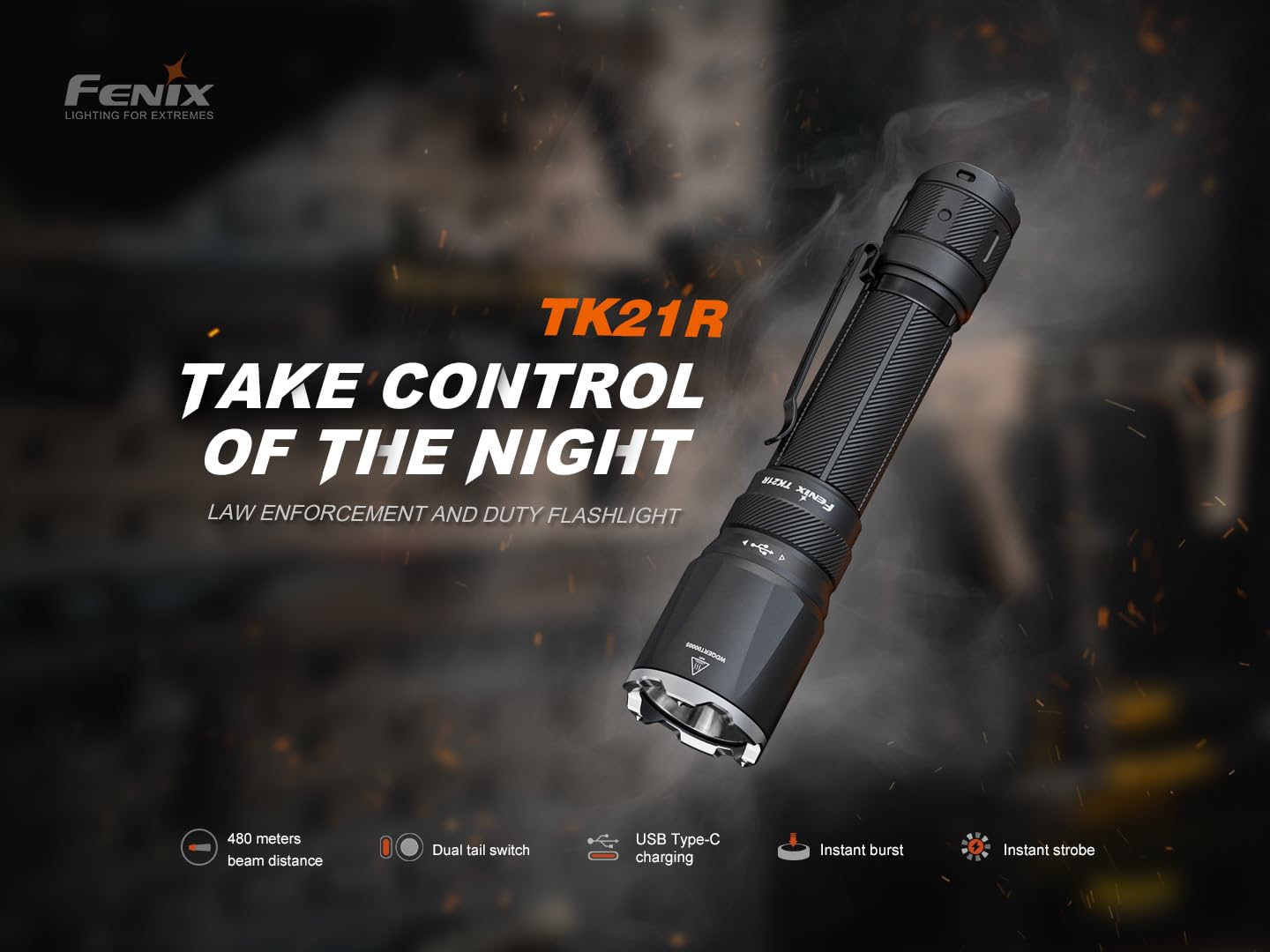 Fenix TK21R in one-handed operation with rear switches.