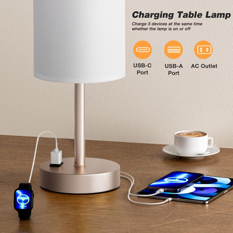 Fenmzee USB-C port on lamp enables fast bedside device charging.