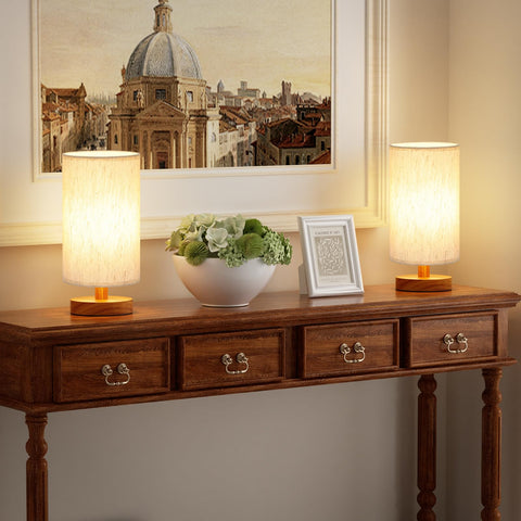 Fenmzee nine-inch bedside lamp fits compact nightstands while delivering bright illumination.