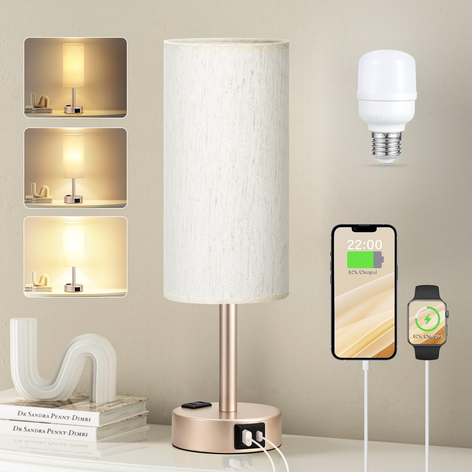 Fenmzee bedside lamp with gold base emits warm ambient light
