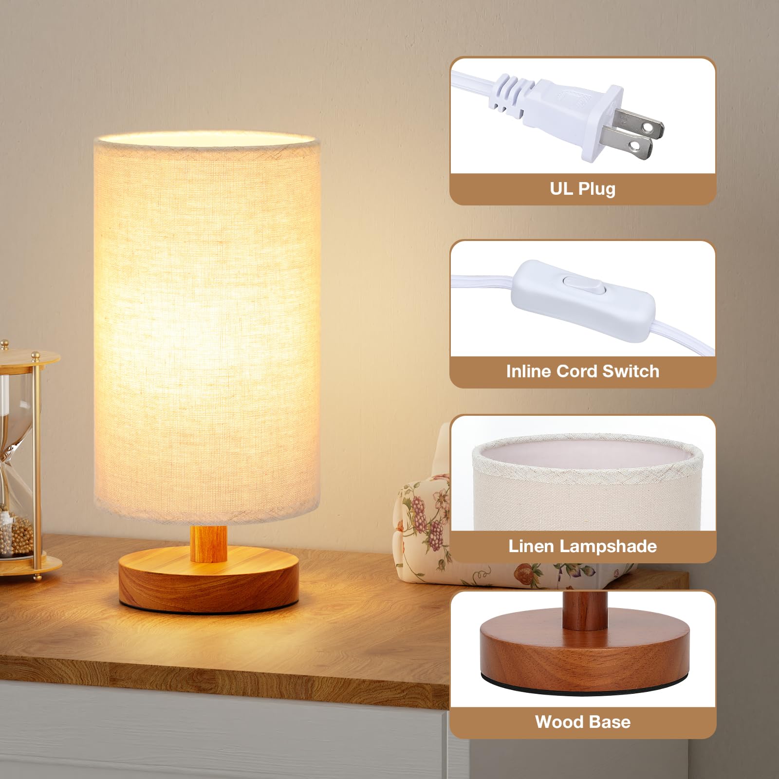 Fenmzee bedside lamp with inline control for safe, easy operation
