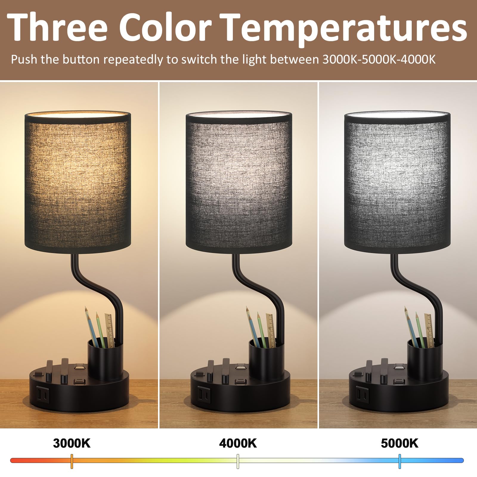 Fenmzee bedside lamp with pen holder and phone stand for organized study.