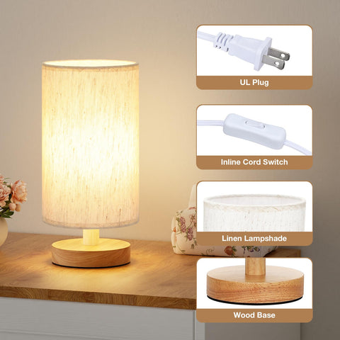 Fenmzee bedside lamp with wood base adds warm ambience to compact spaces.