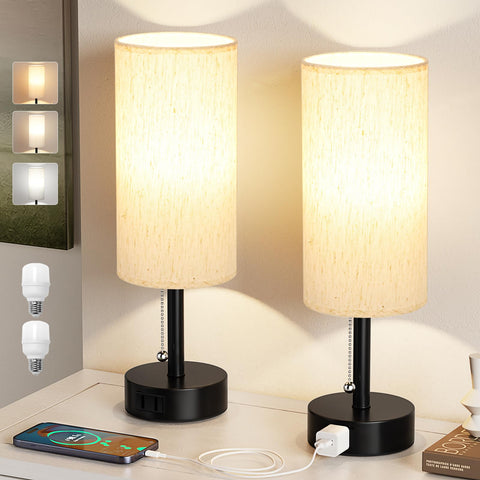 Fenmzee bedside lamps displaying three color temperatures for adaptable ambiance