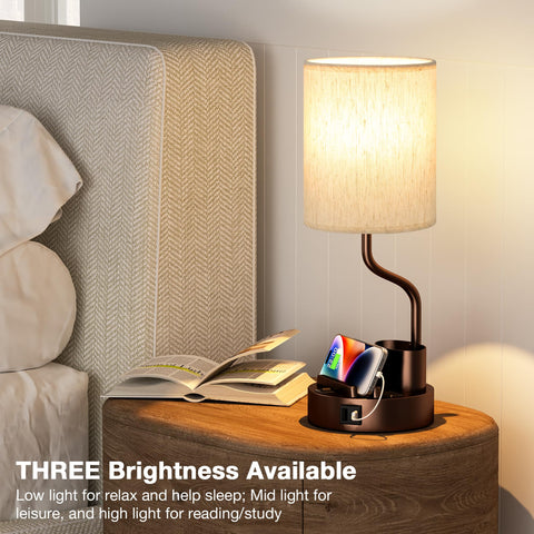 Fenmzee brown-based cream-shade bedside lamps blend with rustic and modern decor.