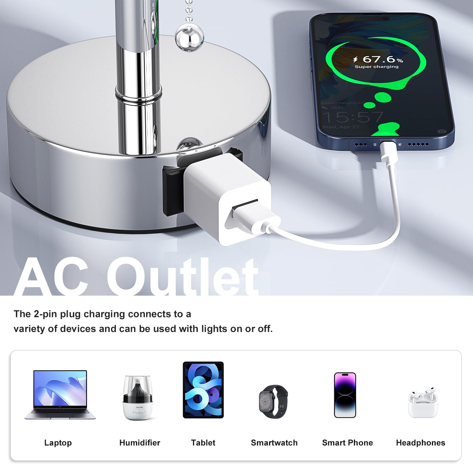 Fenmzee nightstand lamps with built-in AC outlet for charging devices