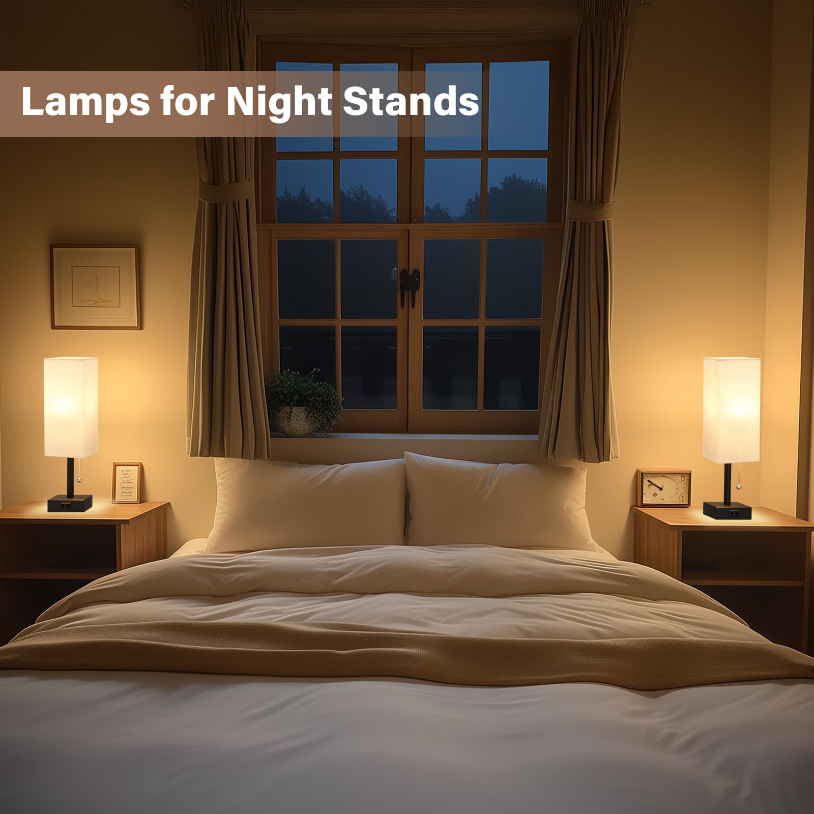 Fenmzee bedside lamp showing pull-chain brightness control