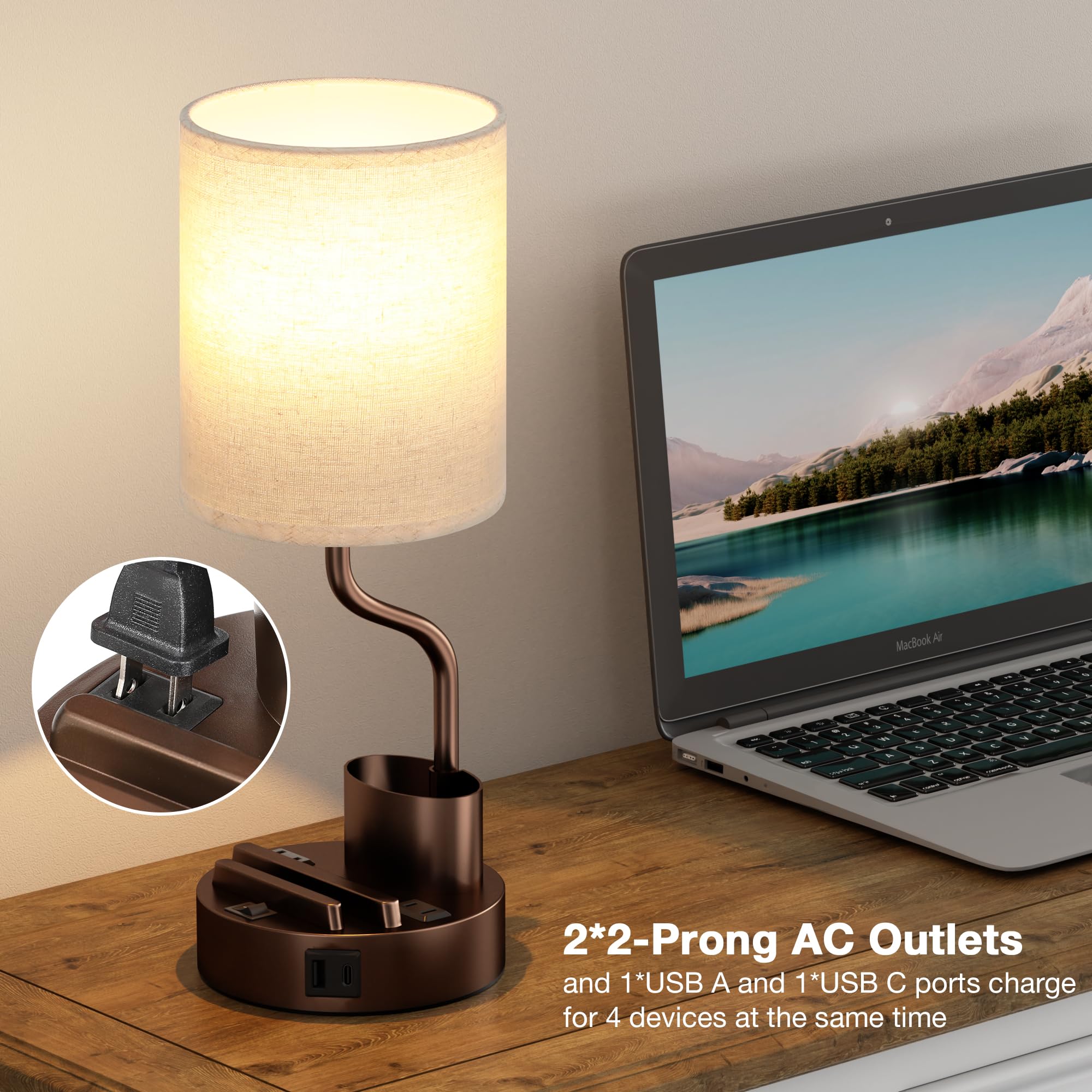 Fenmzee bedside lamps USB-A and USB-C ports for convenient charging