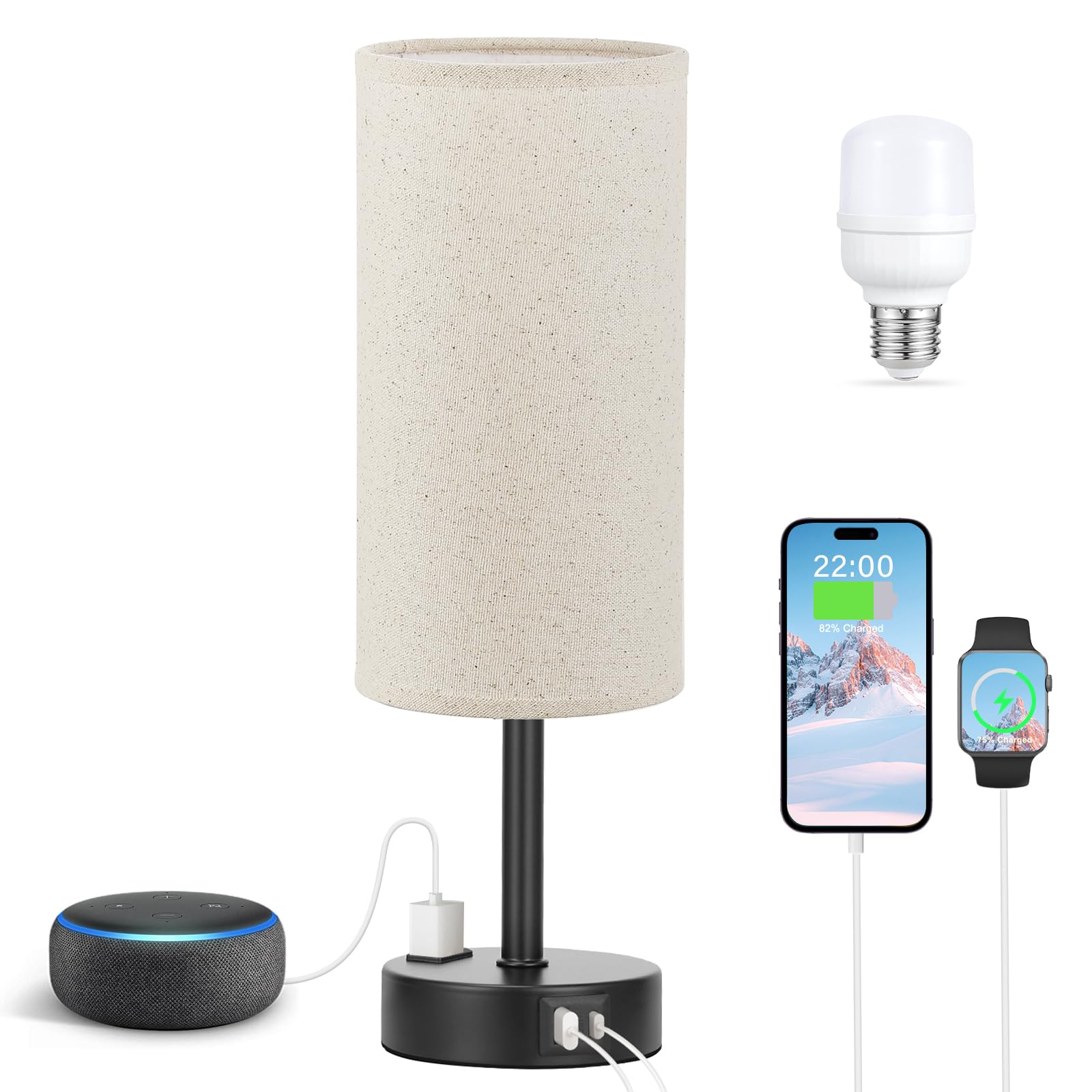 Fenmzee bedside lamp with included LED bulb ready for immediate use.