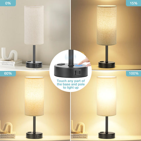Fenmzee beige fabric shade with soft, diffused bedside illumination.