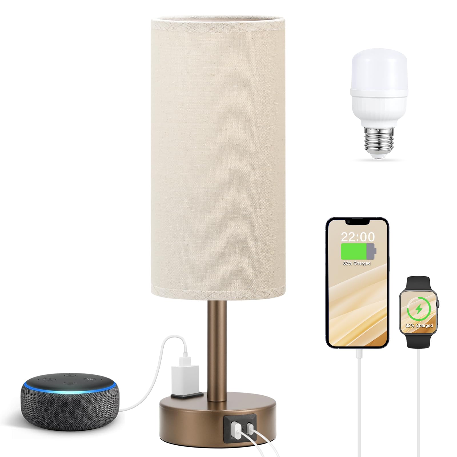 Fenmzee brown bedside lamp with flaxen shade for warm ambient lighting.