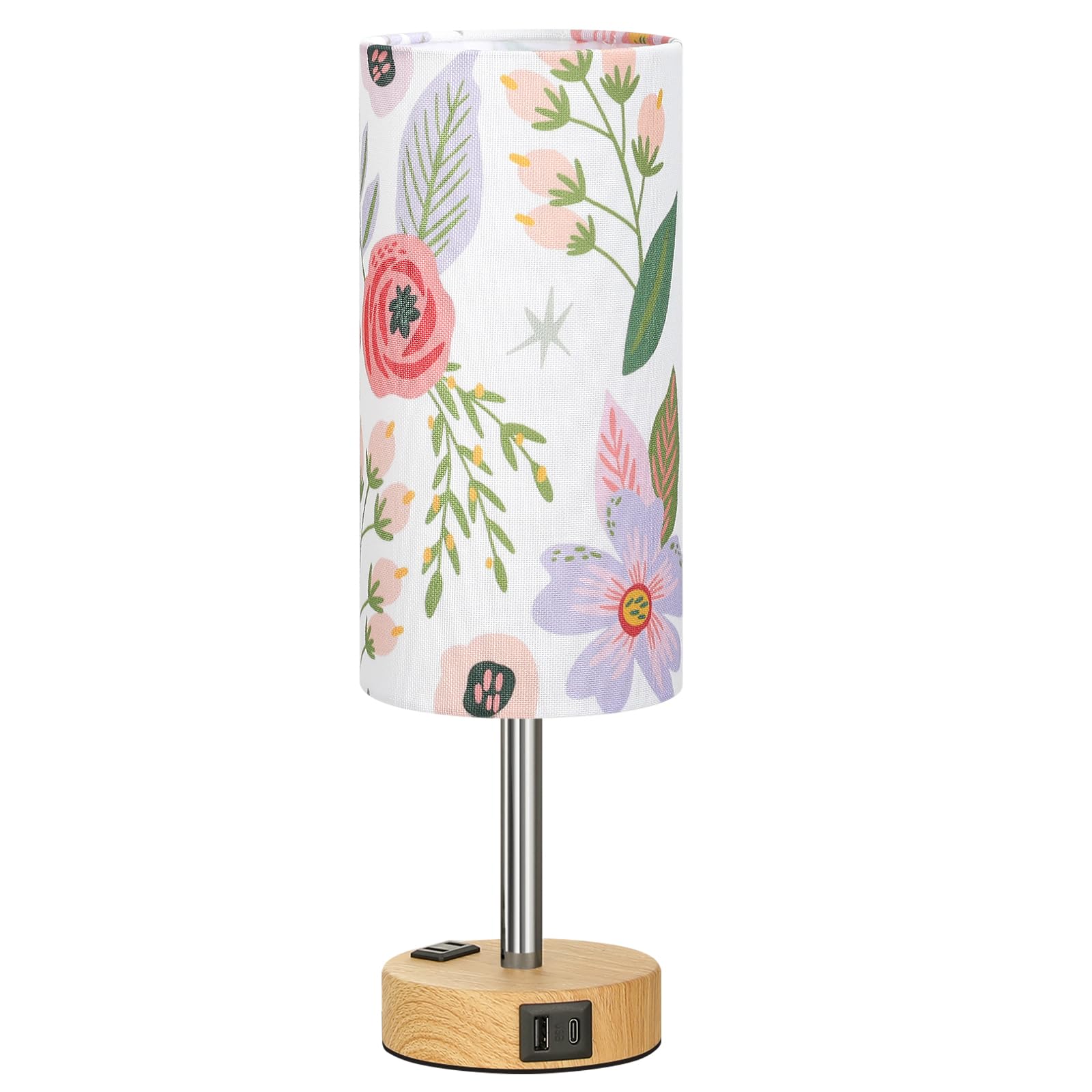 Fenmzee floral linen shade creates calm, decorative lighting on a nightstand.