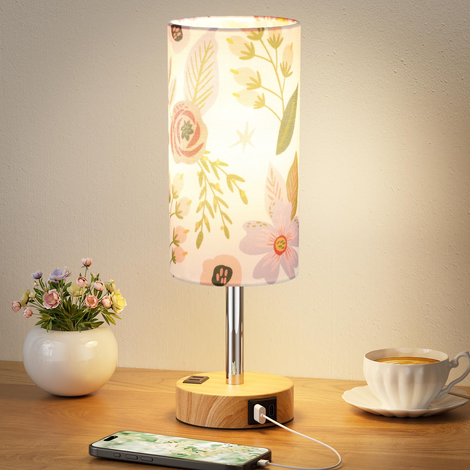 Fenmzee floral touch lamp base glows softly with three-level brightness for bedside use.