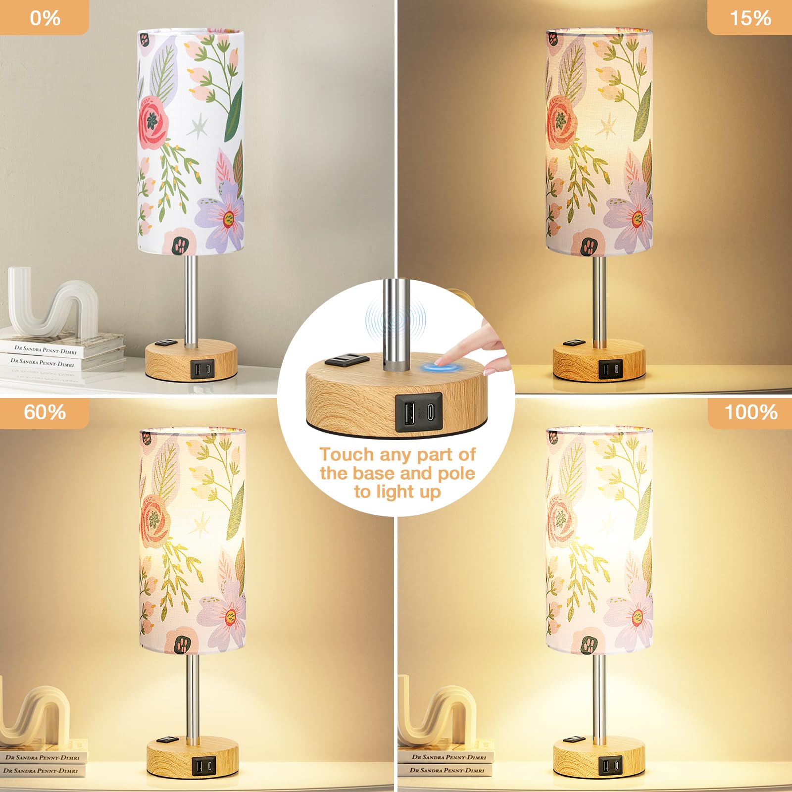 Fenmzee floral linen shade close-up showing soft ambient diffusion.