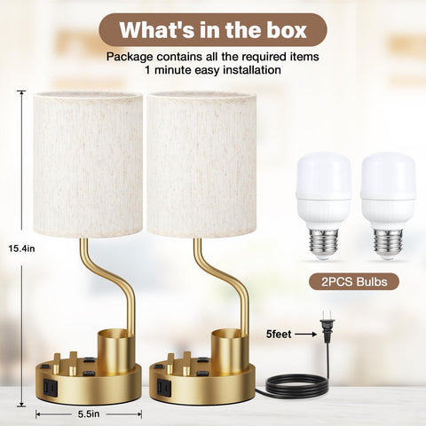 Fenmzee gold-base lamp featuring built in phone and pen holders for organized work.