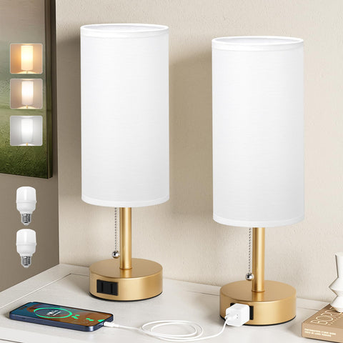 Fenmmeze Gold bedside lamp setup with dual lamps on a nightstand for balanced lighting