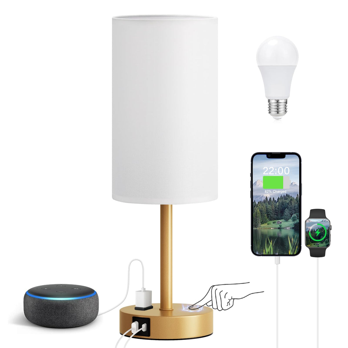 Fenmzee Gold Nightstand Lamp base for warm bedside ambiance