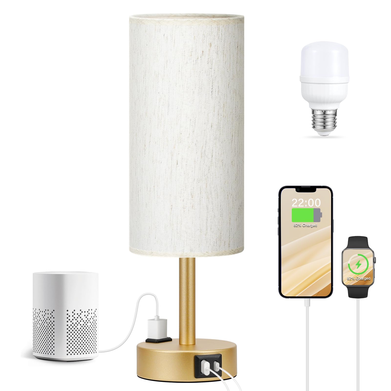 Fenmzee Gold Nightstand Lamp touch control switching on/off at bedside.