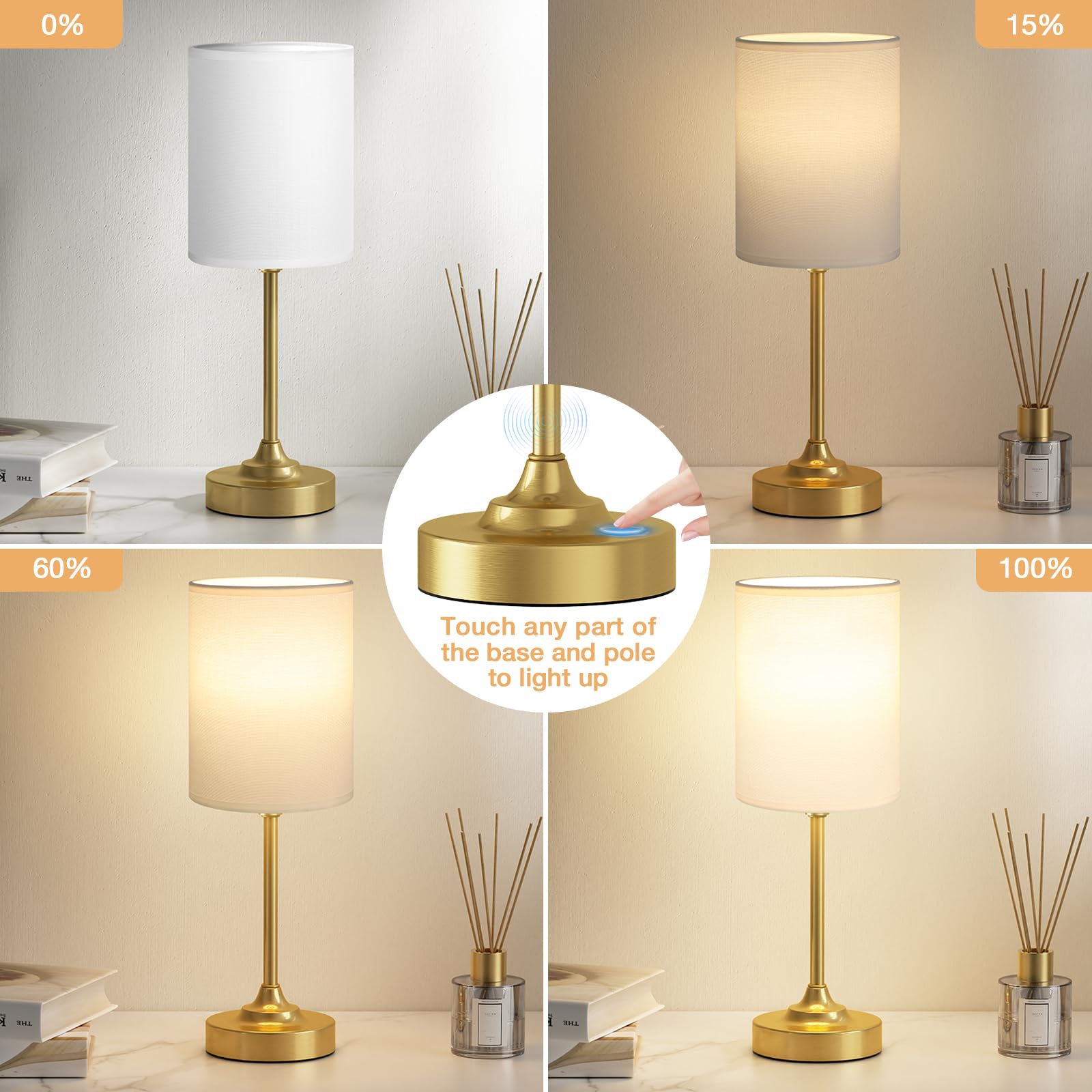 Fenmzee Gold lamp linen shade provides soft, warm ambiance.