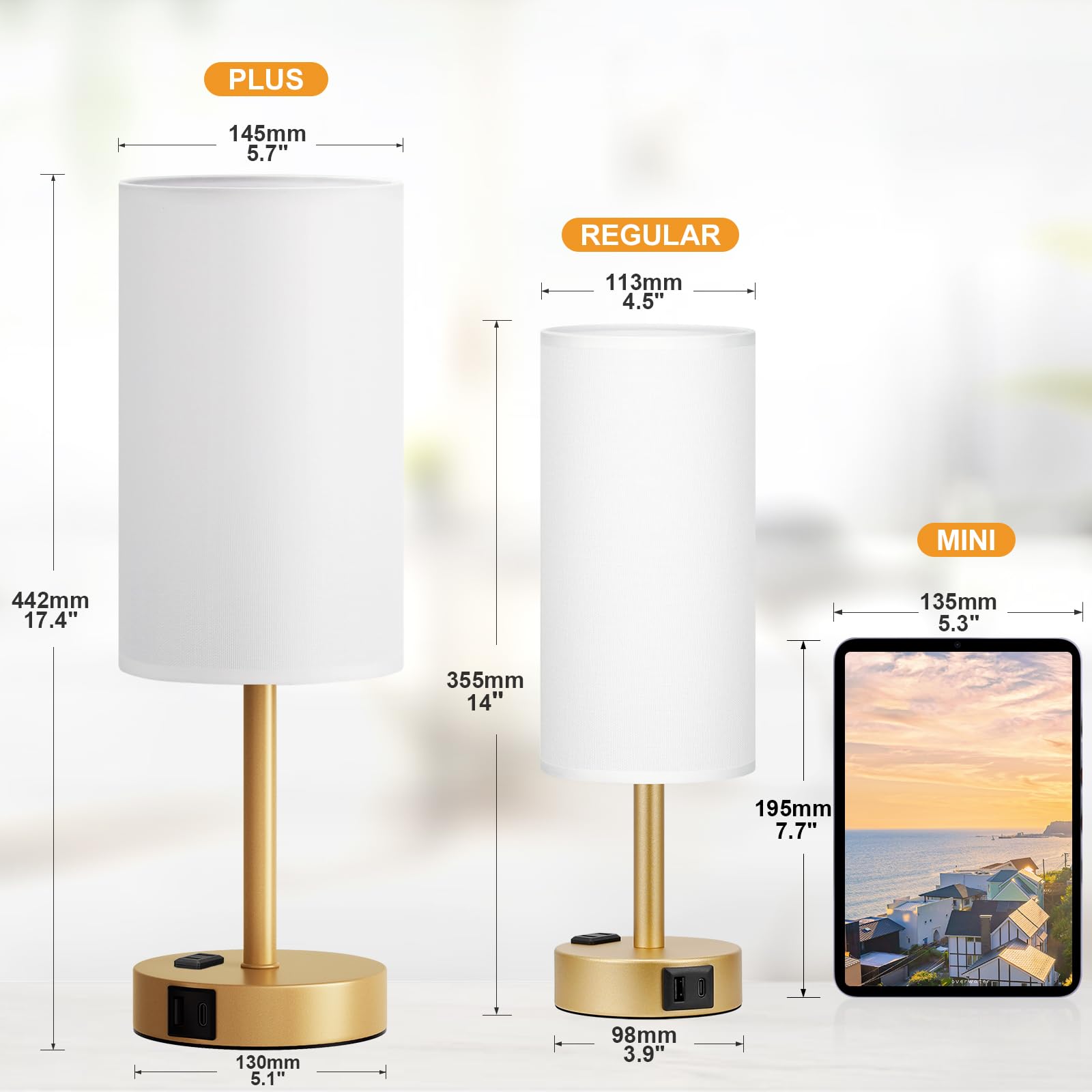 Fenmzee Gold Nightstand Lamp linen shade adds soft glow