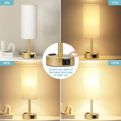 Fenmzee Gold Nightstand Lamp linen shade adds cozy ambient lighting.