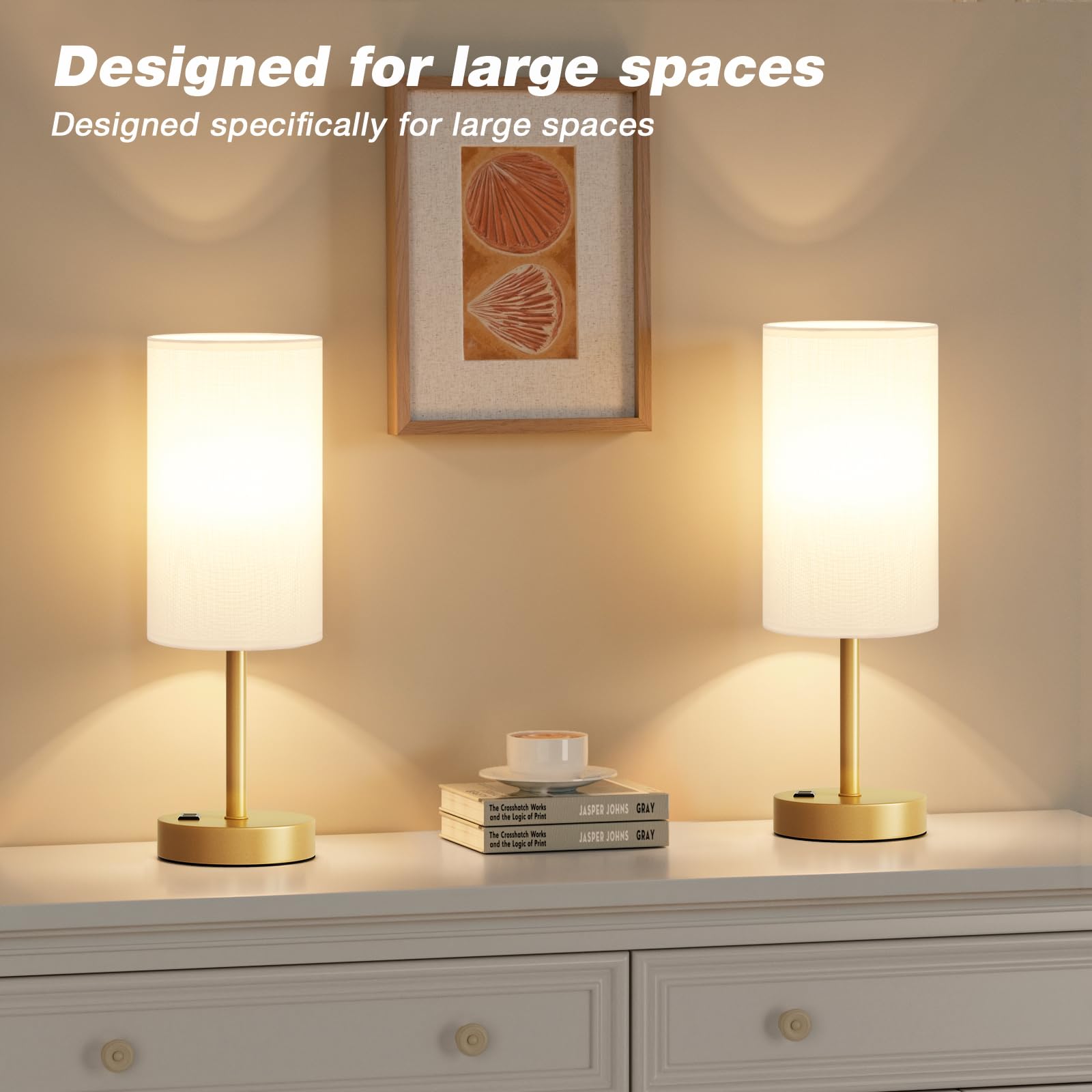 Fenmzee Gold Nightstand Lamp USB-A port for quick charging