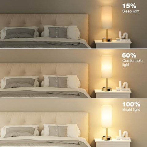 Fenmzee Gold Touch Lamp linen shade diffuses light for cozy reading.
