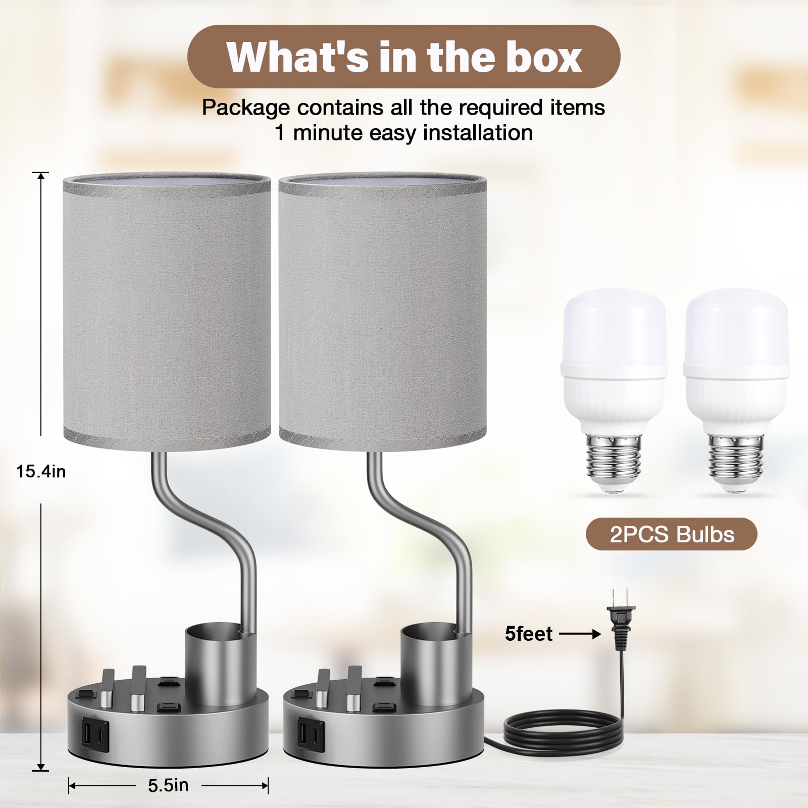 Fenmzee bedside lamp featuring built-in phone and pen holder for organized workspaces.