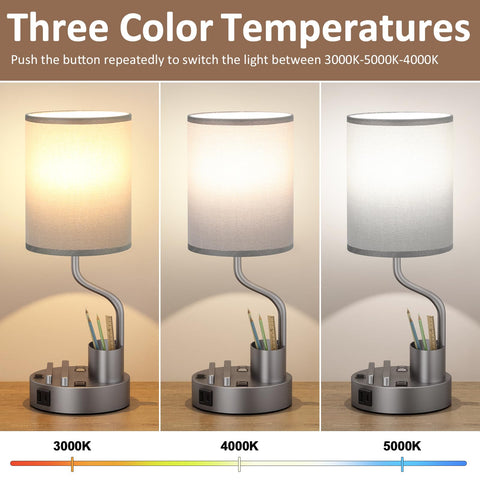 Fenmzee bedside lamp with three-color temperature options for different tasks.