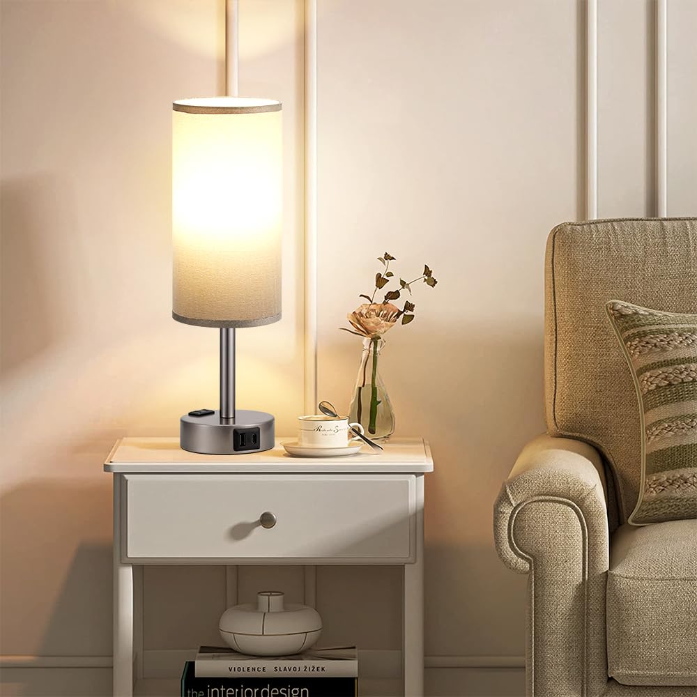 Fenmzee grey lamp ideal for bedroom, living room, or study.