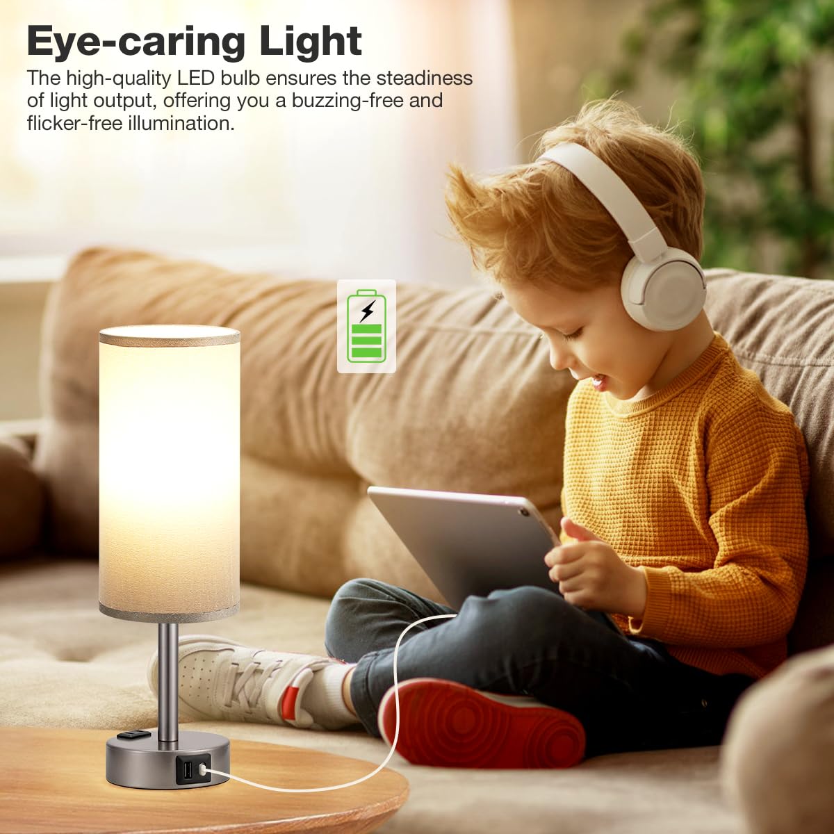 Fenmzee grey lamp USB-A port keeps phones and tablets ready.