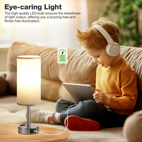 Fenmzee grey lamp USB-A port keeps phones and tablets ready.