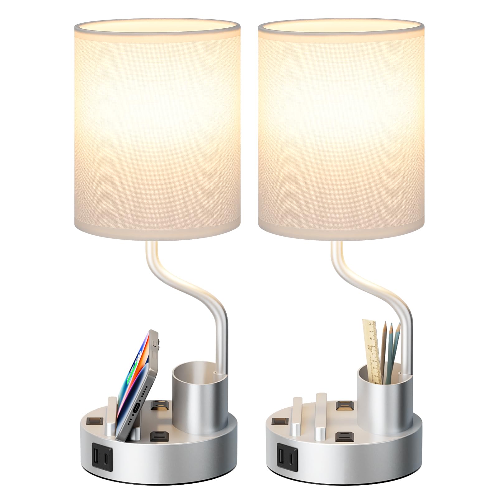 Fenmzee grey bedside table lamp with base and shade adds calm style to the bedroom.