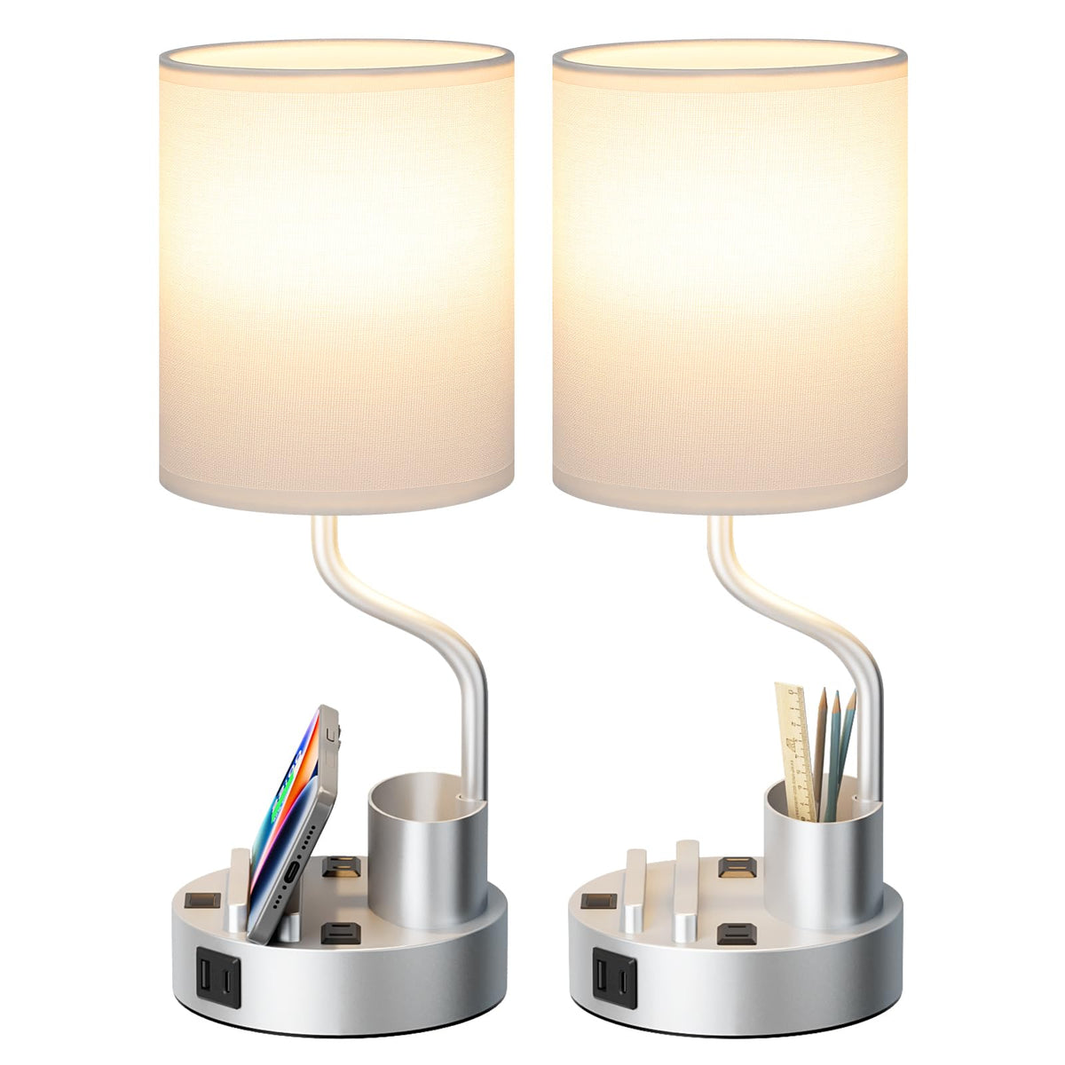 Fenmzee grey bedside table lamp with base and shade adds calm style to the bedroom.