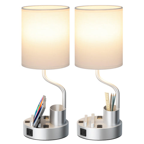 Fenmzee grey bedside table lamp with base and shade adds calm style to the bedroom.