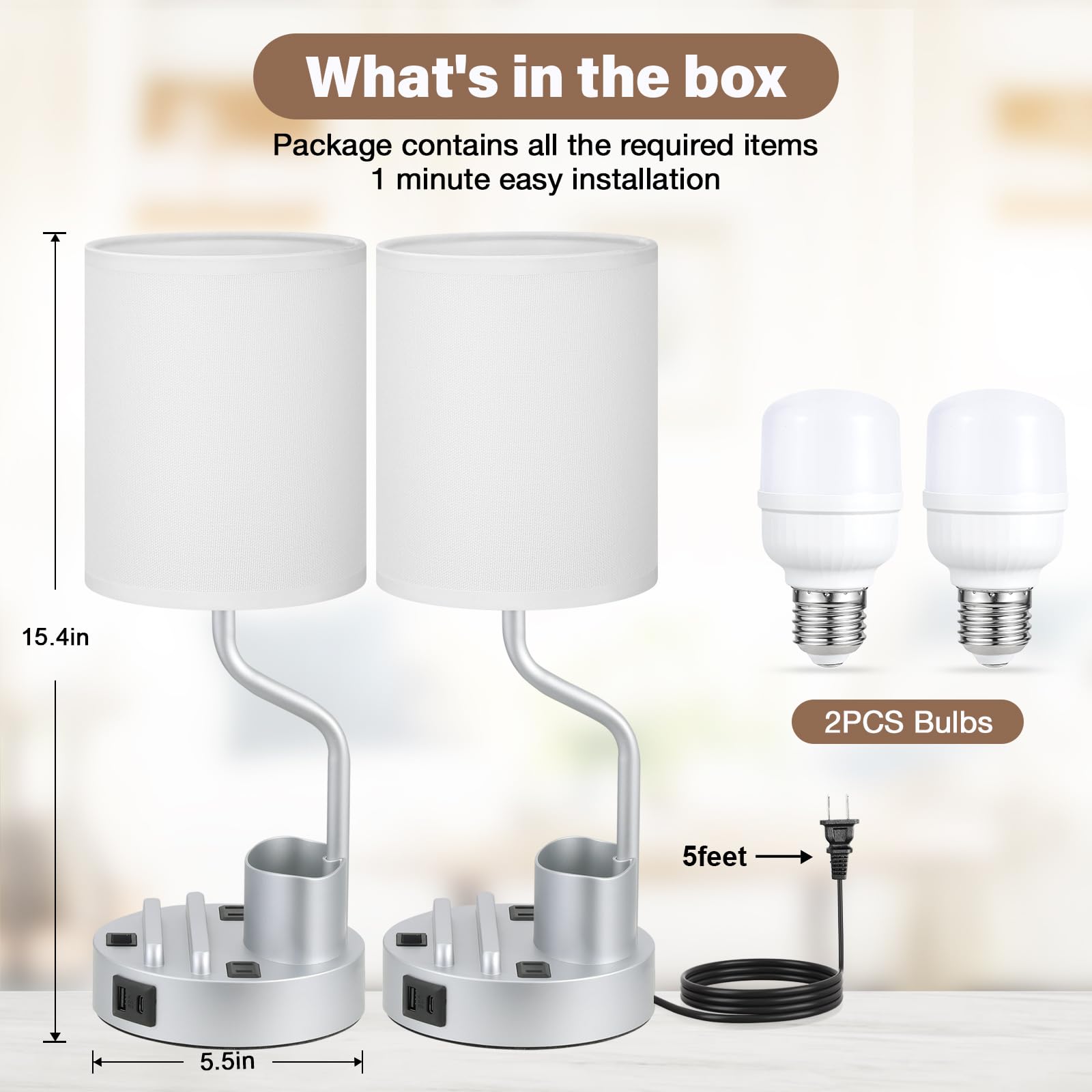 Fenmzee modern grey table lamp complements bedroom or office decor.