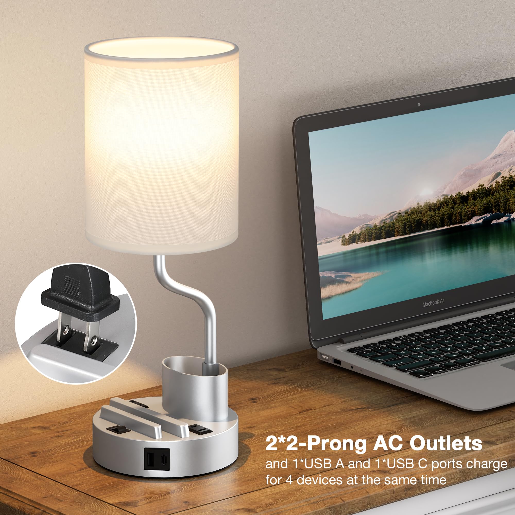 Fenmzee bedside lamp featuring built-in phone holder for hands-free viewing.