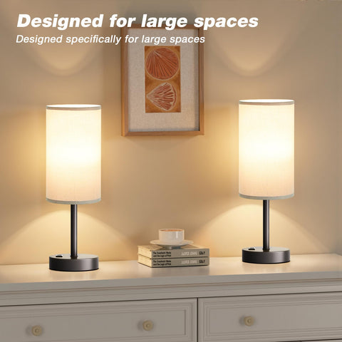 Fenmzee grey nightstand lamp includes a 120V outlet for easy power access.