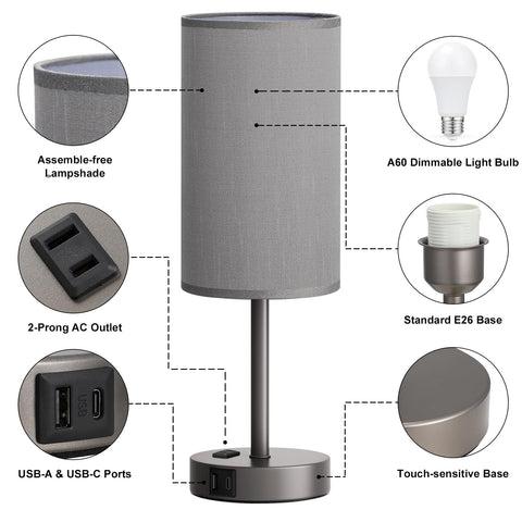 Fenmzee nightstand lamp includes a 9W no-flicker LED bulb for eye comfort.