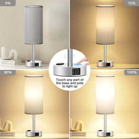 Fenmzee grey nightstand lamp dimmed-light setting for cozy nighttime reading