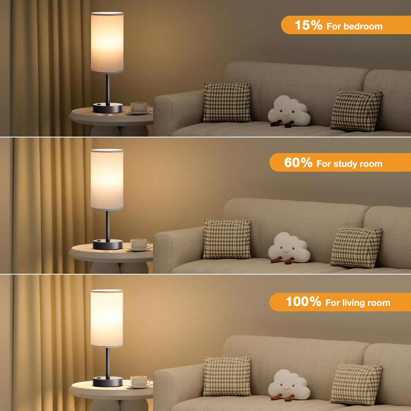 Fenmzee nightstand lamp with linen shade diffuses light softly.